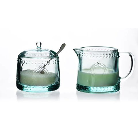 Komplet szklana cukiernica mlecznik turkus Ecila szkło