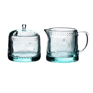 Komplet szklana cukiernica mlecznik turkus Ecila szkło