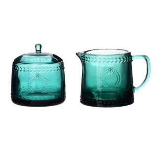 Komplet szklana cukiernica mlecznik Ecila szkło zielone