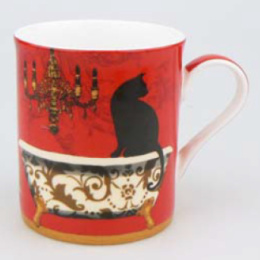 Kubek prosty czarny kot na prezent do herbaty kawy porcelana