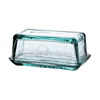 Szklana maselnica maselniczka na masło tłoczona do kuchni