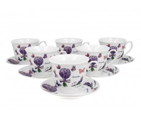 Zestaw 6 filiżanek spodki violet na prezent lawenda
