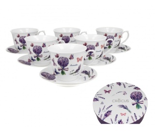 Zestaw 6 filiżanek spodki violet na prezent lawenda
