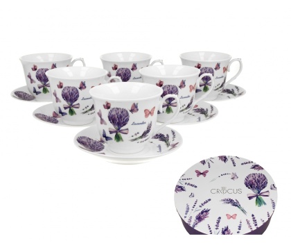 Zestaw 6 filiżanek spodki violet na prezent lawenda