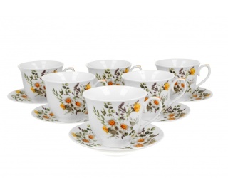 Komplet 6 filiżanek spodki daisy na urodziny stokrotka