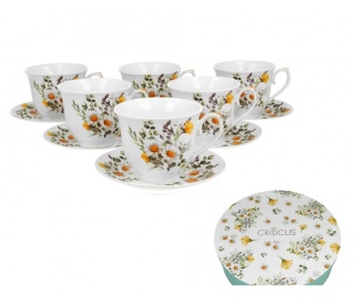 Komplet 6 filiżanek spodki daisy na urodziny stokrotka