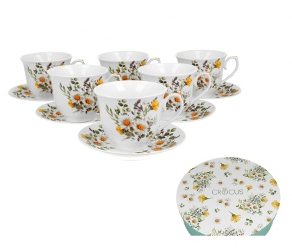 Komplet 6 filiżanek spodki daisy na urodziny stokrotka