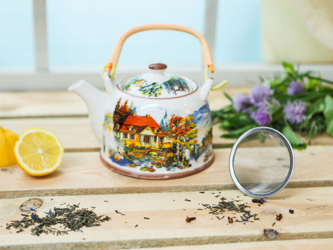 Komplet dzbanek czajnik ceramiczny z sitkiem dworek dom