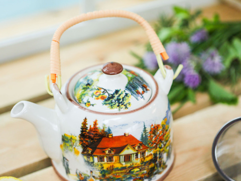 Komplet dzbanek czajnik ceramiczny z sitkiem dworek dom