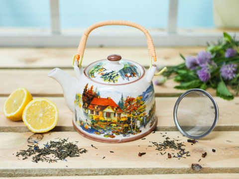 Komplet dzbanek czajnik ceramiczny z sitkiem dworek dom
