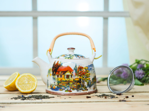 Komplet dzbanek czajnik ceramiczny z sitkiem dworek dom