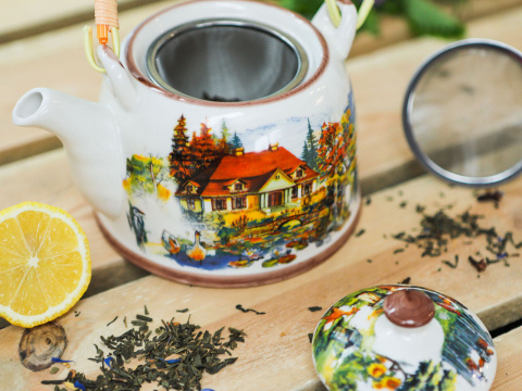 Komplet dzbanek czajnik ceramiczny z sitkiem dworek dom