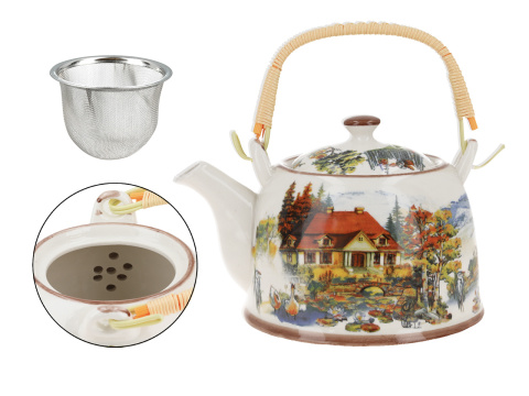 Komplet dzbanek czajnik ceramiczny z sitkiem dworek dom