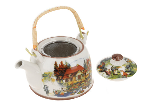 Komplet dzbanek czajnik ceramiczny z sitkiem dworek dom