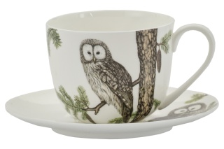 Zestaw filiżanka do kawy w pudełku puszczyk ptaki polskie
