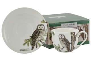 Zestaw filiżanka do kawy w pudełku puszczyk ptaki polskie