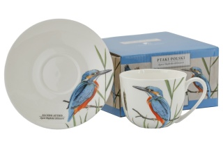 Zestaw filiżanka do kawy w pudełku zimorodek ptaki polskie