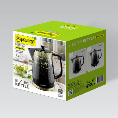 Czajnik elektryczny ceramika do herbaty 1,5l Maestro srebro