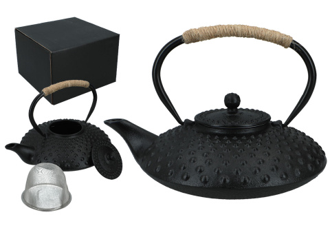 Czarny dzbanek żeliwny do parzenia herbaty sitko 780 ml