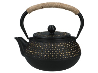 Czarny złoty dzbanek żeliwny do herbaty z zaparzaczem 0,9l