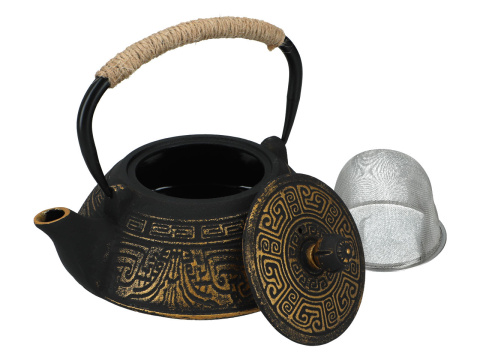 Czarny dzbanek żeliwny do herbaty zaparzacz 0,8l ornament