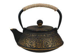 Czarny dzbanek żeliwny do herbaty zaparzacz 0,8l ornament