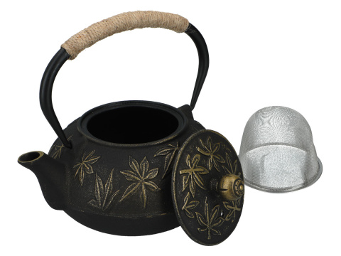 Czarny złoty dzbanek żeliwny do herbaty z zaparzaczem 0,9l
