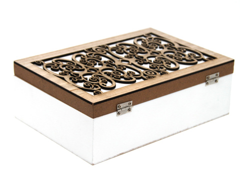 Drewniana skrzynka na herbatę na prezent pudełko biel brąz