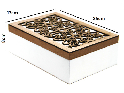 Drewniana skrzynka na herbatę na prezent pudełko biel brąz