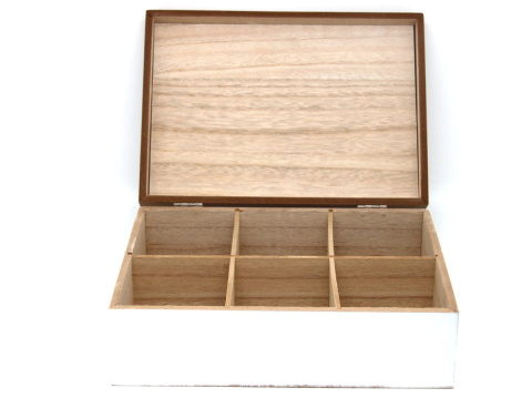 Drewniana skrzynka na herbatę na prezent pudełko biel brąz