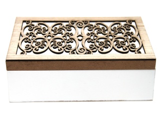 Drewniana skrzynka na herbatę na prezent pudełko biel brąz