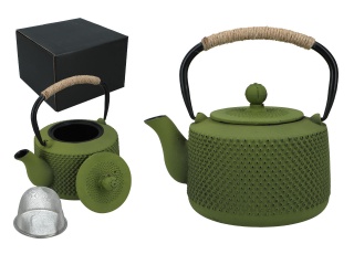 Dzbanek żeliwny do parzenia herbaty zielony zaparzacz 1l