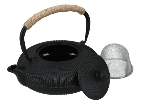 Czarny dzbanek żeliwny do parzenia herbaty z sitkiem 0,8l