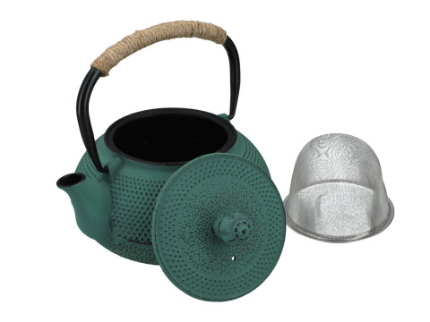 Dzbanek żeliwny do parzenia herbaty zielony z filtrem 0,9l