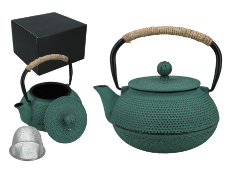 Dzbanek żeliwny do parzenia herbaty zielony z filtrem 0,9l