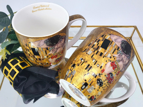 Komplet dwa kubki porcelanowe Klimt Pocałunek na prezent