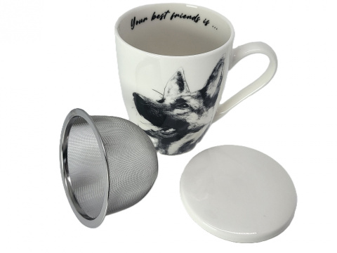 Komplet kubek sitko do ziół Queen Isabell pies owczarek