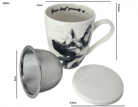 Komplet kubek sitko do ziół Queen Isabell pies owczarek