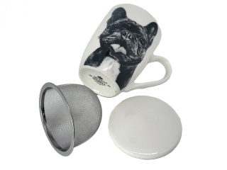 Komplet kubek sitko do herbaty Queen Isabell pies buldog