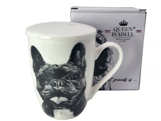 Komplet kubek sitko do herbaty Queen Isabell pies buldog