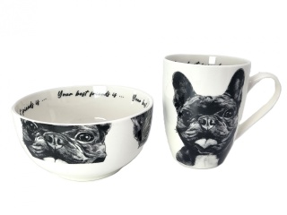 Komplet kubek z miseczką Queen Isabell pies buldog miska