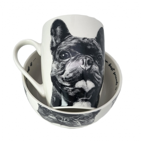 Komplet kubek z miseczką Queen Isabell pies buldog miska