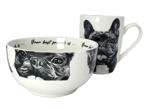 Komplet kubek z miseczką Queen Isabell pies buldog miska