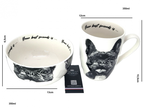 Komplet kubek z miseczką Queen Isabell pies buldog miska