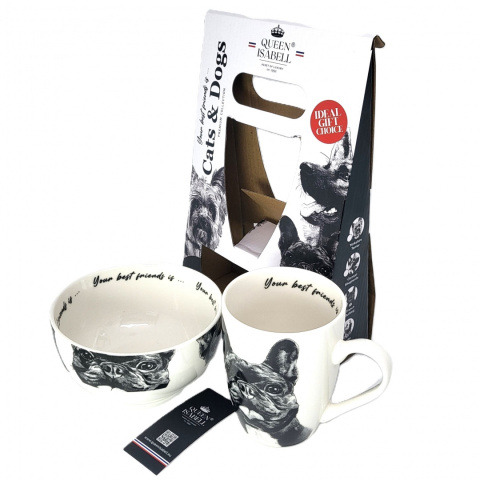 Komplet kubek z miseczką Queen Isabell pies buldog miska