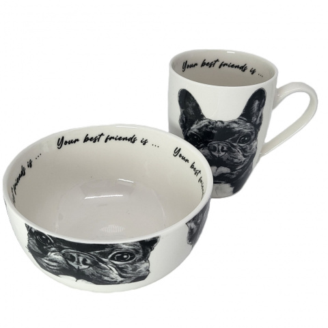Komplet kubek z miseczką Queen Isabell pies buldog miska