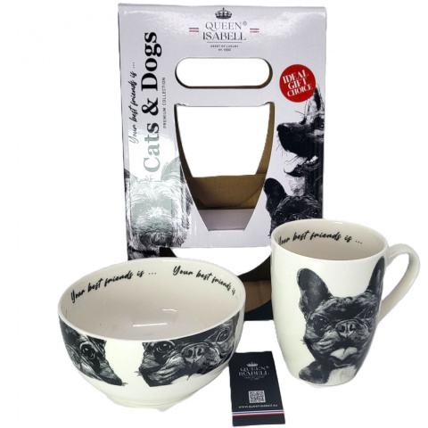 Komplet kubek z miseczką Queen Isabell pies buldog miska