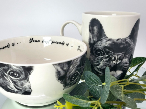 Komplet kubek z miseczką Queen Isabell pies buldog miska