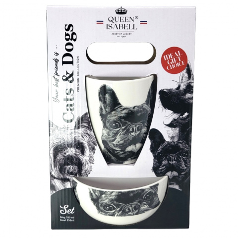 Komplet kubek z miseczką Queen Isabell pies buldog miska