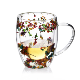 Kubek szklanka termiczna Peter flowers z uszkiem do herbaty
